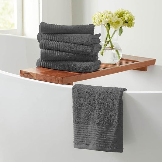 Great Bay Home Grey Hand Towels - 100% Featherspun Cotton 6 Pack 26x16 Hand Towel Set - Ultra-Soft, Lightweight, & Quick-Drying Towels for Bathroom Decor (Dark Grey)