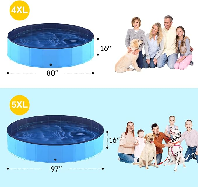 Niubya Portable Dog Pool, Foldable Pet Swimming Pool, Anti-Slip Collapsible Pet Bathtub, Hard Plastic Bath Pool for Pets Dogs and Cats, 80 x 16 in