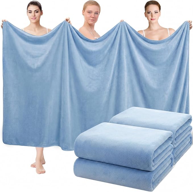 Mixweer 4 Pcs Oversized Bath Towels, 40 x 80 Inch Giant Microfiber Jumbo Bath Sheets Soft Bathroom Microfiber Quick Dry Absorbent Shower Towels for Spa Camping Beach(Haze Blue)