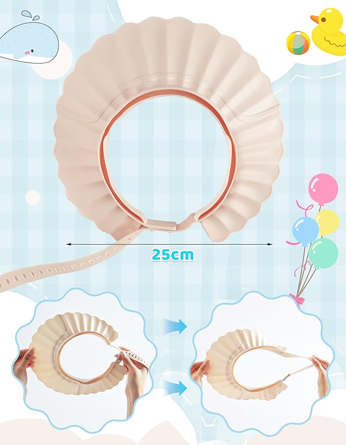 Kids Shower Cap, Baby Hair Washing Shield, Bath Visor for Toddlers, Bathing Head Face Eye Ear Protector, Air Cushioned Shampoo Caps with 20-Size Adjustment for 6Month+ to Adult (Blue)