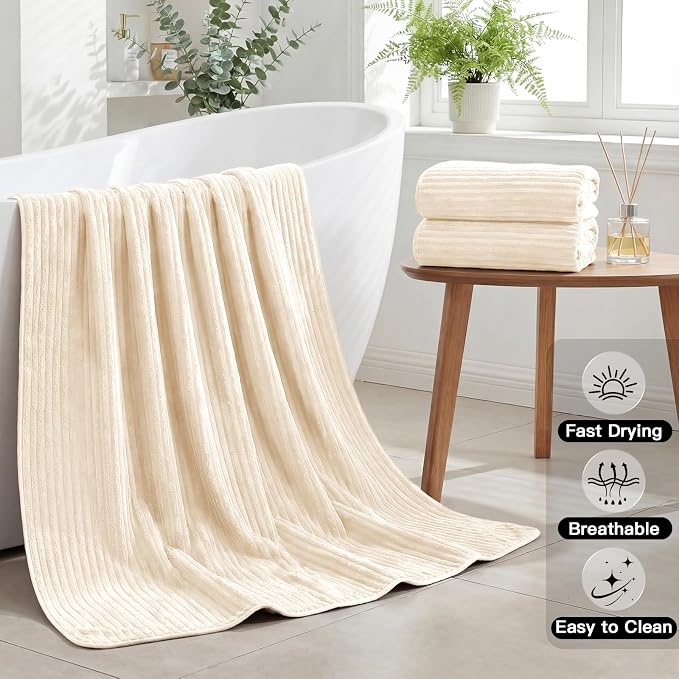 ZVH 2 Pack Extra Large Bath Sheets, 35"x70" Microfiber Quick Dry Absorbent | Beige Ultra Soft Highly Absorbent Bath Towels with Hanging Loops, Machine Washable, Great for Bathroom Spa Pool Hotel Use