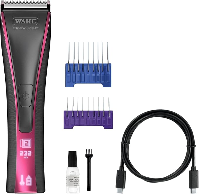 Wahl Pro Animal Bravura2 - Cordless Professional Pet Clipper for Dogs, Cats & Horses - Multi-Speed - Durable & Easy to Carry - USB Charging - Travel-Friendly - Comfortable Grip - Brilliant Rose