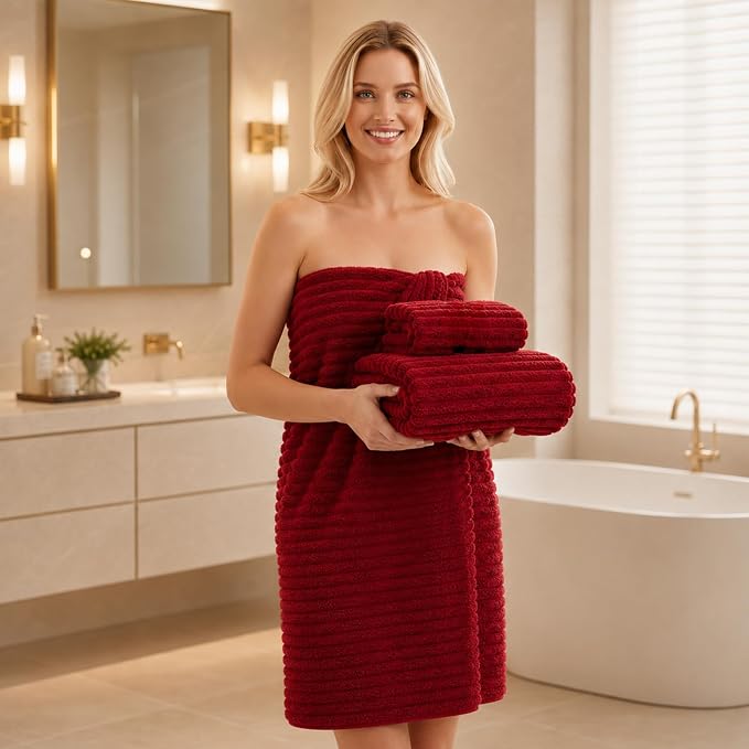 6-Piece Bath Towel Set(30"x60"), 2 Large Bath Towel Sheets, 2 Hand Towels and 2 Washcloths - Highly Absorbent Quick Dry Microfiber,Ultra Soft Towel Set for Bathroom (Red)