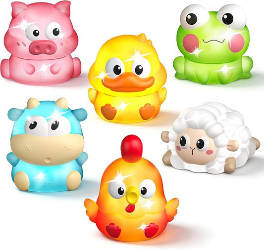 6 Packs Light Up Bath Toys for Kids Ages 1-3, Farm Animals Bathtub Toys for Toddlers 2-4, Water Pool Toys for 1 2 3 Year Old Boys Girls Babies 12-18 Months Gifts