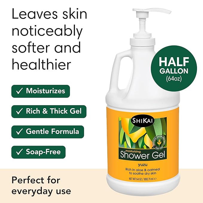 ShiKai Daily Moisturizing Shower Gel (Yuzu, 64 oz) | Gentle Soap-Free Body Wash for Dry and Sensitive Skin | With Aloe Vera & Oatmeal