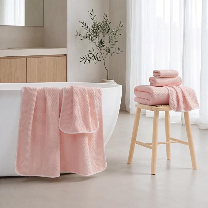 ecolook Microfiber Towel Set of 6, Pink | Ultra-Soft, Oversized, Absorbent & Quick-Drying | 2 Bath Sheets, 2 Hand, 2 Washcloths
