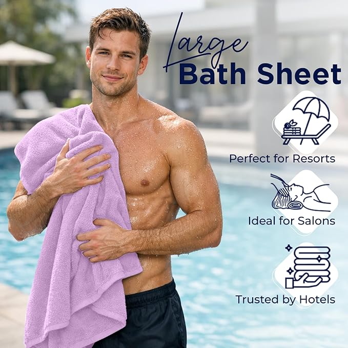DAN RIVER 2 Pack Luxury Bath Sheets 35x70, 600 GSM, Soft & Quick Dry 100% Ring Spun Cotton Towels Ideal for Hotels, Spas, Gyms & Salons Extra Large, Lavender
