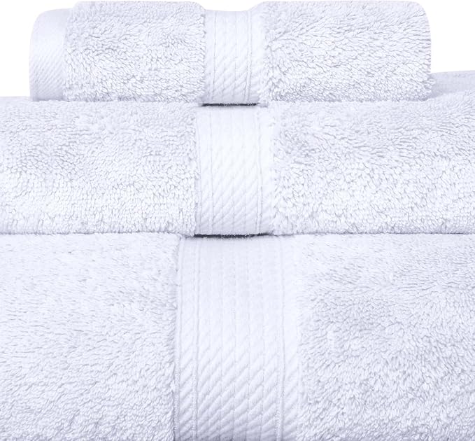 SUPERIOR Egyptian Cotton Ultra Plush & Absorbent, 3 Piece Set, White | Quick Dry, Soft Luxury Towel Set, Bath Essentials, Guest Bath, Spa, 1 Bath, 1 Hand, 1 Face Towels, Madeline Towels