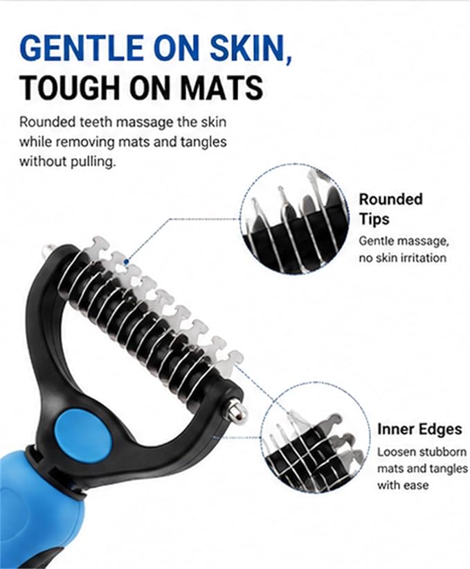 Nolaras Dog Grooming Tool, Professional Deshedding Tool Dogs & Cats - Gentle, Efficient & Fur, Pet Grooming Brush, Dog & Cat Grooming Tool，Blue：Large
