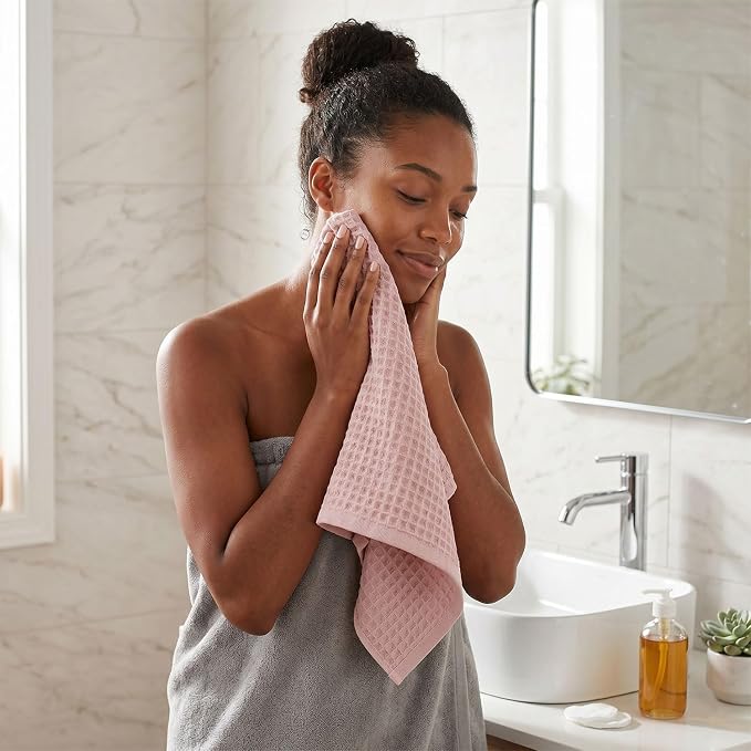 Jacquotha Waffle Hand Towels for Bathroom Decor (Pink) – 2-Piece Cotton Face Towels, Fast Drying & Absorbent, 13” x 29”