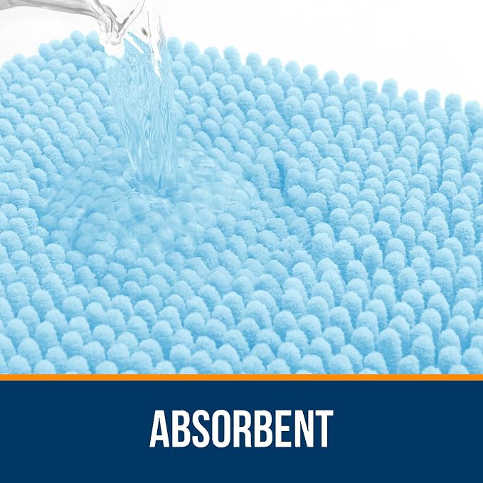 OLANLY Large Bathroom Rugs 70x46, Extra Soft Absorbent Chenille Bath Rugs, Rubber Backing Quick Dry, Machine Washable Bath Mats for Bathroom Floor, Tub and Shower, Home Decor Accessories, Sky Blue