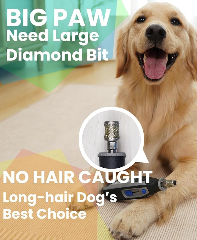 Diamond Dog Nail Grinder Attachment, Diamond Rotory Bit for Dogs&Pets Nail Care, Made for Dremel Grinder for Animals Nail Care & Home Grinder Tools, Retriever, Smooth-grit