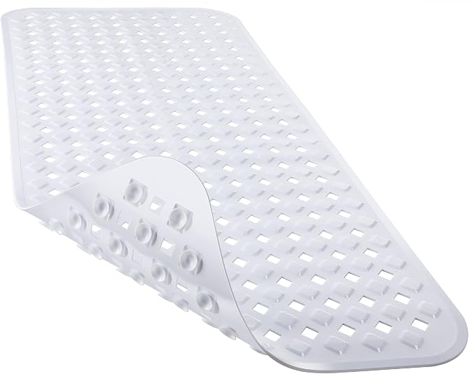 Yimobra Bathtub Mat Non Slip, Shower Mat with Strong Suction Cups & Drain Holes, 28"X16", Anti Slip Bath Tub Mat for Inside Shower, Machine Washable Fast Drying, Bathroom Essentials, White