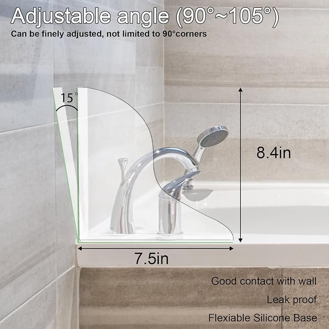 Bathtub Splash Guard,Clear Shower Splash Guard with Nano Strip,Removable Shower Splash Guard Corner for Leak (2 Pack)-Adjustable Angle Possibly