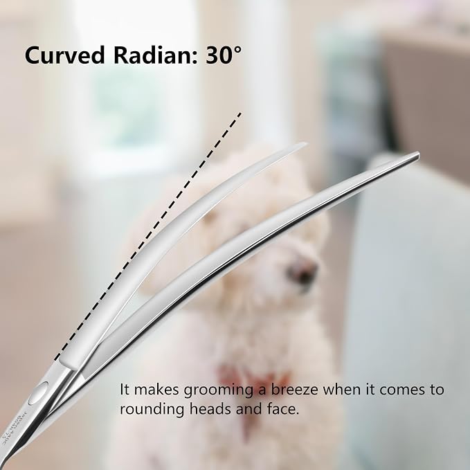 HASHIMOTO Curved Dog Grooming Scissors, 7.5 inch, Trimming Face and Paws | Sharp, Lightweight, 440C Stainless Steel, 30 Degree of Curved Blade