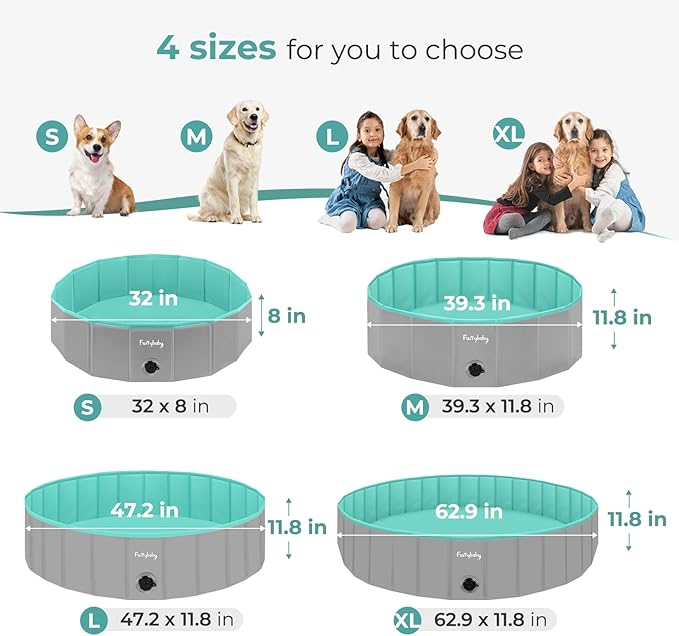 Furrybaby Dog Pool, Kiddie Pool Hard Plastic Foldable Dog Pools for Large Dogs Portable Pet Doggie Wading Swimming (Grey 47'') Indoor and Outdoor