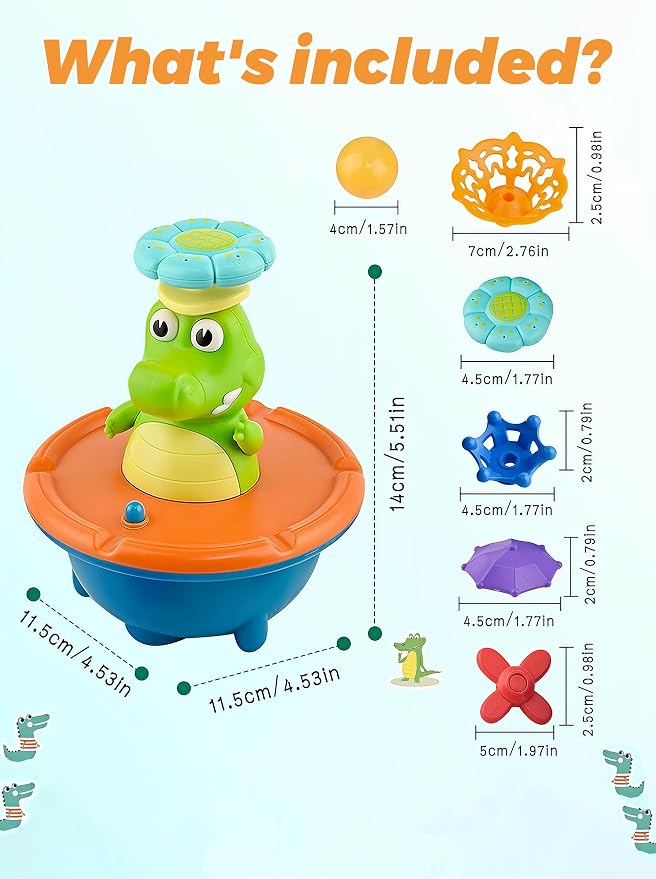 Bath Toys for Toddlers - Light Up Crocodile Fountain with 5 Spray Modes, ABS Plastic Bath Toy for Bathroom & Swimming Pool