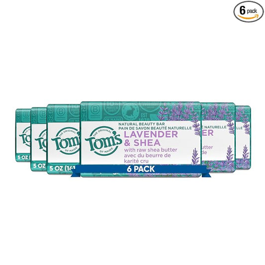 Tom's of Maine Natural Beauty Bar Soap, Lavender & Shea With Raw Shea Butter, 5 oz. 6-Pack (Packaging May Vary)
