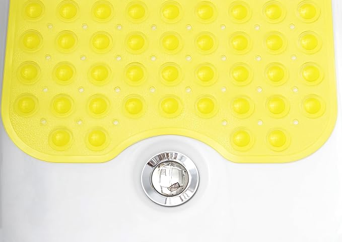 Extra-Long Non-Slip Bathtub & Shower Mat 39”x16” (Smooth/Non-Textured Tubs Only) Safe, Clean, Machine-Washable, Superior Grip&Drainage, Vinyl, Transparent Light Yellow