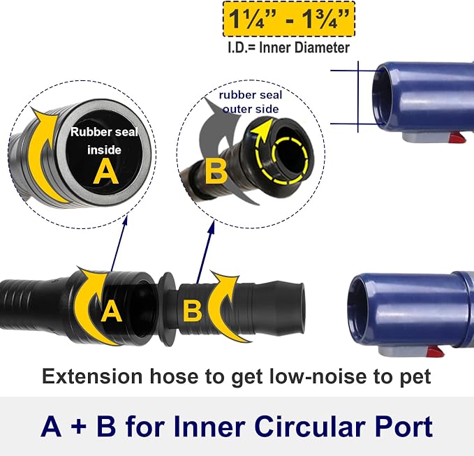 Portek Dog Grooming Vacuum Attachment for 1" to 1 3/4" Vacuum Cleaners, Pet Hair Shedding Brush Tool Kit with Long Extension Hose and Adapter