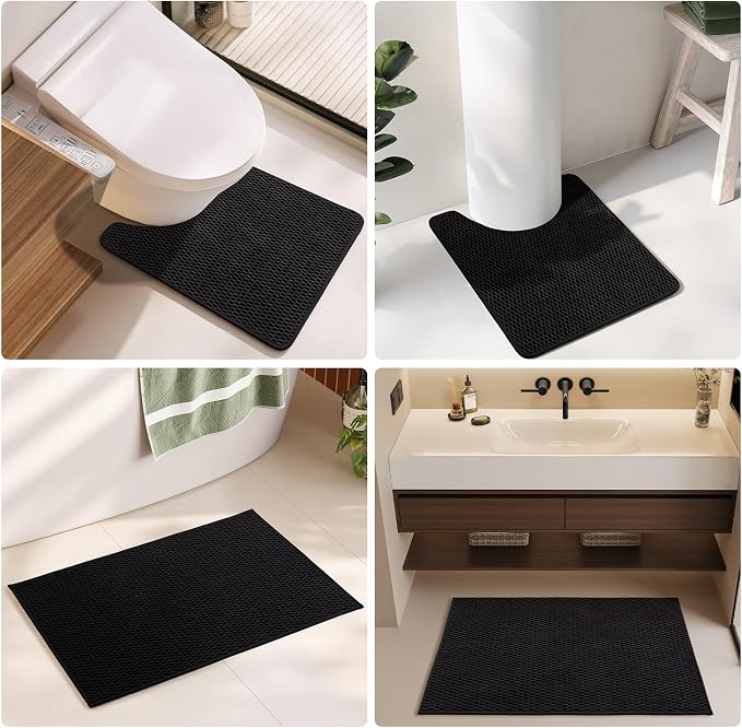 TYUU Black Large Bathroom Rugs Non Slip Washable Bath Rugs Super Absorbent Bathroom Rug Thin Quick Dry Low Pile Bath Mats, Black 36''x48''