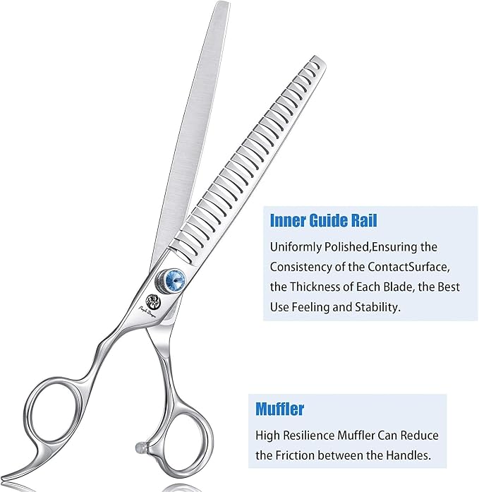 Purple Dragon 8.0" Left Handed Professional Pet/Dog Grooming Hair Cutting Scissors&Downward Curved Scissor &Chunker Shears with Bag - for Mancinism Pet Groomer or Family DIY