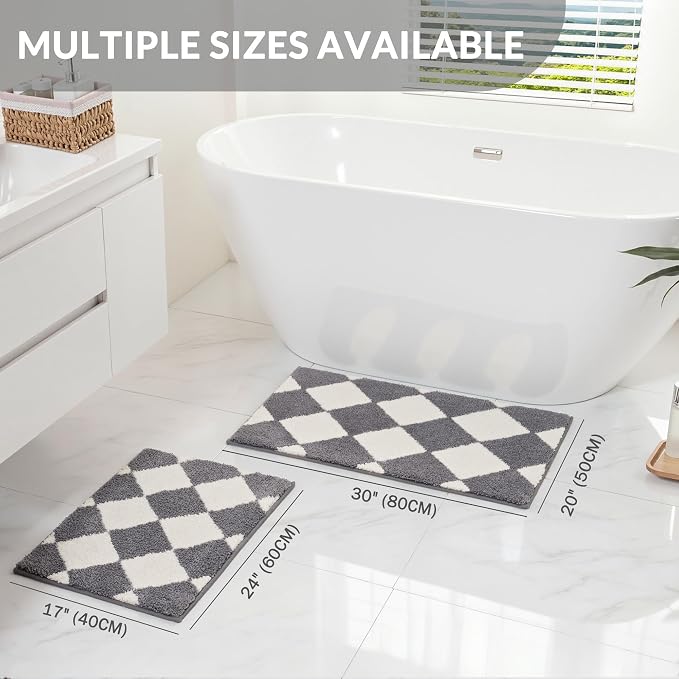 Exclusivo Mezcla Bathroom Rugs Mat 20x30, Extra Soft Non Slip Absorbent Microfiber Bath Rugs, Machine Washable Quick Dry Bath Mats for Bathroom Floor, Shower, Home Decor, Checkered Grey