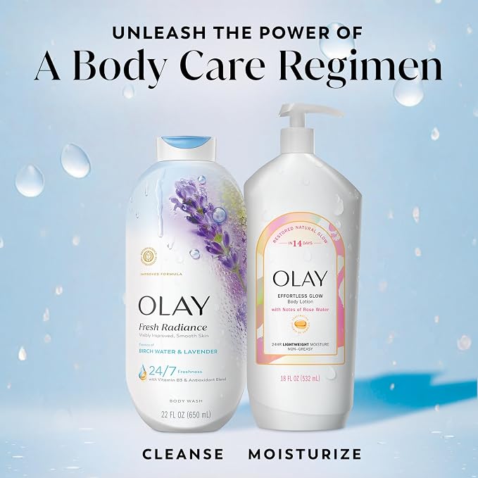 Olay Body Wash for Women, Fresh Radiance, 24/7 Skin-Loving Freshness, Visibly Radiant, Plant Based Cleansers, Vitamin B3 & Antioxidant Blend, For All Skin Types, Birch Water & Lavender Scent, 22 fl oz