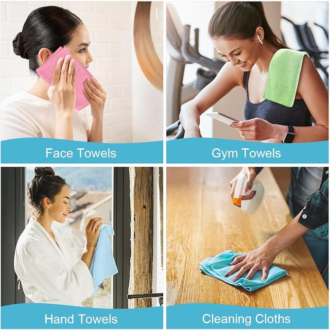 Orighty Wash Cloths, 10 Pack Face Towels, Soft Quick-Drying Washcloths, Multi-Purpose Microfiber Face Cloths for Bathroom, Gym, Spa, Hotel, Travel, 11.5"x11.5", Multicolor