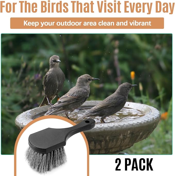 CroBlissful 2 Pcs Bird Bath Cleaning Brush Hard Bristle Stiff Bristle Brush with Plastic Handle Utility Scrub for Bird Feeder Bath Accessories Fountain Outdoor Cleaning(Gray)