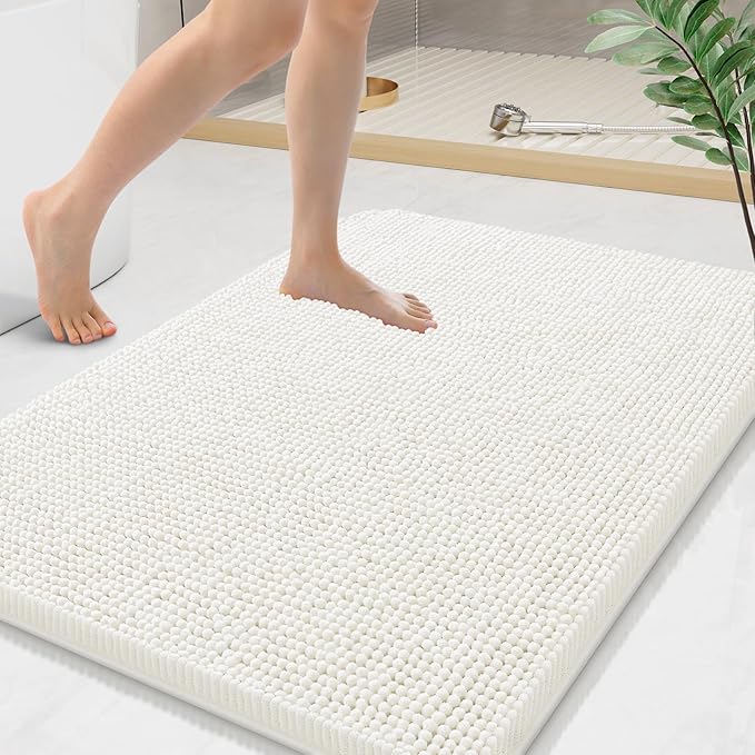 Arotive Bathroom Rugs 36x24, Extra Soft Absorbent Shaggy Chenille Bath Rugs, Machine Washable Rubber Backing Bath Mats for Bathroom Floor Tub and Shower, Home Decor Accessories, Ivory
