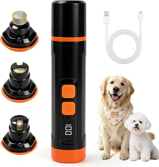 Upgraded Ultra Quiet Dog Nail Grinder with LED Light & Safety Guard - Rechargeable Adjustable Speed Pet Nail Trimmer for Painless Grooming of Dogs & Cats