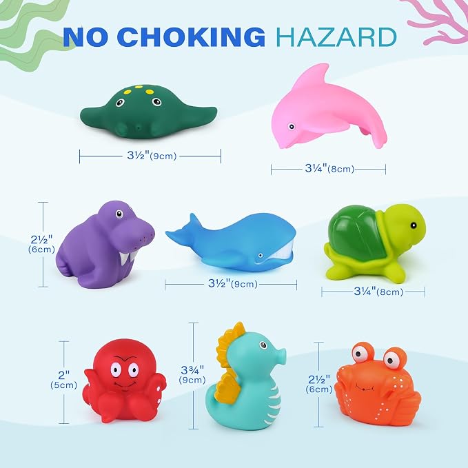 LotFancy® Bath Toys, 8 Pack Mold Free Bath Toys for Kids Ages 1-3, No Holes Baby Bath Toys for Toddlers 2-4, Ocean Sea Animal Bathtub Toys, Soft Floating Pool Water Table Toys