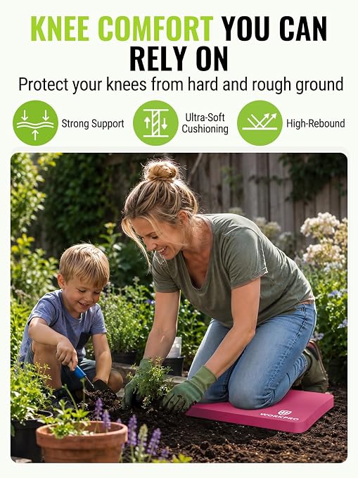 WORKPRO Extra Thick Kneeling Pad2 Pack, 17.5 x 11 x 1.5 in, Pink | Soft NBR Foam Cushioning for Knee, Large Foam Kneeler Mat, For Gardening, Bathing Baby, Exercise, Workout Supplies