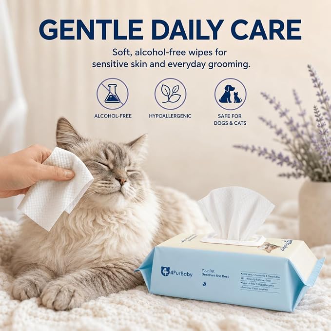8" x 8" Dog Wipes for Paws and Butt, Lavender, 400 Count | Hypoallergenic and hydrating pet grooming wipes for dogs, cats, and daily care.