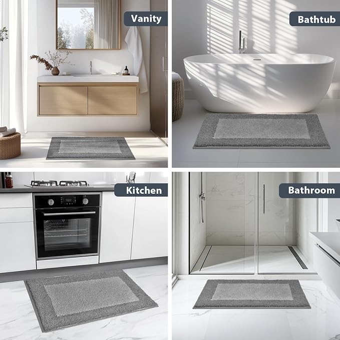 anllugs Bathroom Rugs 24" x 60", Non-Slip Extra Soft Absorbent Bath Rugs, Machine Washable Quick Dry Bath Mats for Bathroom Floor, Shower, Bathtub and Sink, Grey & Dark Grey
