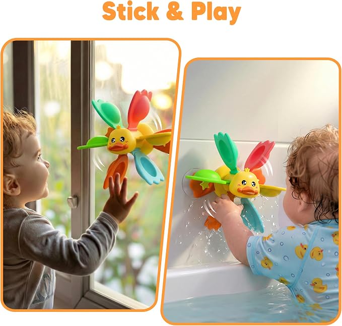 iPlay, iLearn Baby Duck Bath Toy, Toddler Bathtub Shower Toy W/ Suction Spin Gear, Floating Animals, Fishing Net Pool Water Play, Birthday Easter Gift 6 12 18 Month Infant 1 2 3 Year Old Kid Boy Girl