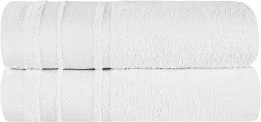 Superior Cotton Bath Sheet Set, Oversized Large Plush Soft Absorbent Body Towel, Shower, Spa, Hotel, Pool, Bath Basics, Home Essentials, Luxury, Fluffy, Quick Dry, Hays Collection, Set of 2, White