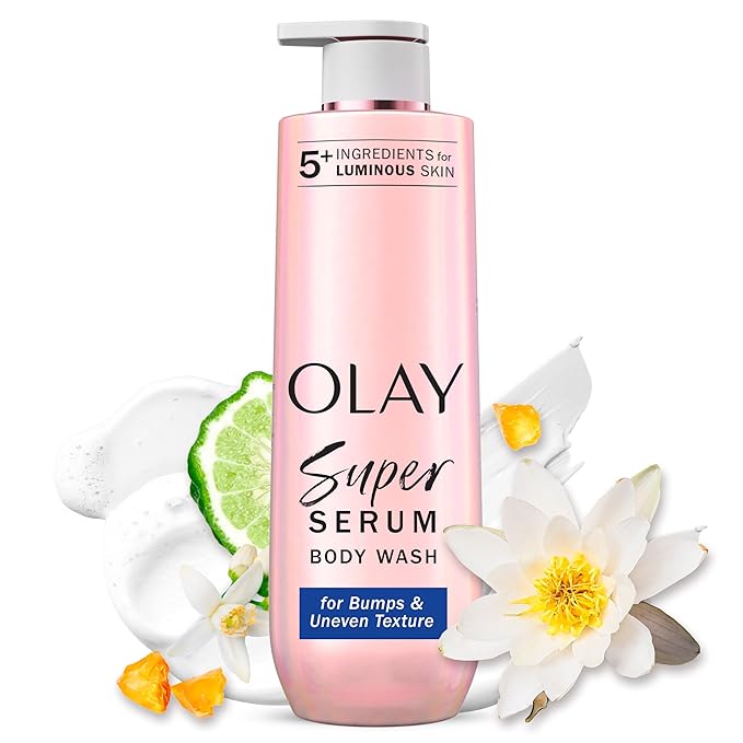 Olay Super Serum Body Wash for Rough & Bumpy Skin, 24hr Long Lasting Rich Hydration, 5+ Ingredient Complex for Bright, Even, Firm, & Luminous Skin, with Collagen Peptide, BHA/AHA & Vitamin C, 20 fl oz