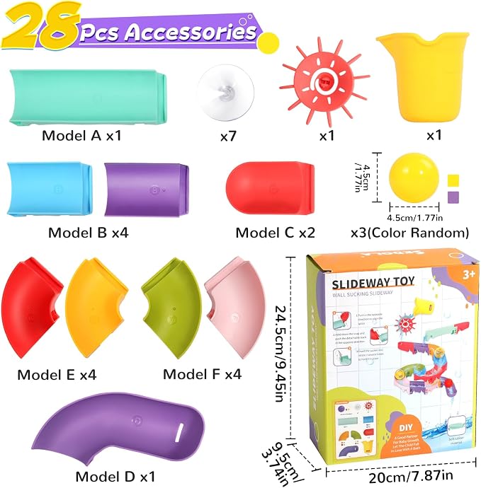Fajiabao Bath Toys for Kids Ages 1-3 Fun DIY Bathtub Toys for Toddlers 2-4 | with Big Floating Balls Modular Track Easy-Assemble Slide for 1+ Year Old Boys Girls Gifts with Strong Suction Cups