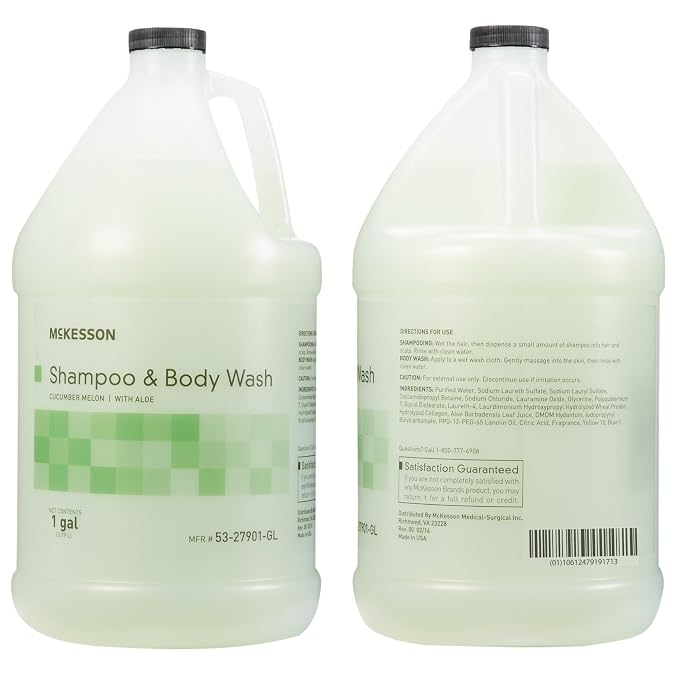 McKesson Body Wash and Shampoo, Cucumber Melon Scent, 1 gal, 4 ct | Bulk Refill Full Body Wash with Aloe