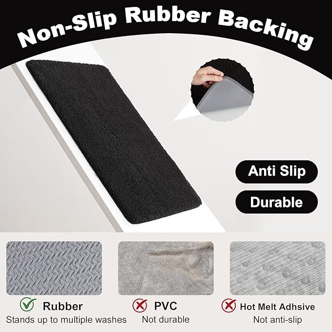 TYUU Black Bathroom Rug, Ultra Soft Bath Rugs Non Slip Washable, Super Absorbent Quick Dry Bath Mat with Rubber Backing for Bathroom Floor, Shower, or Sink, Black 24" x 36"