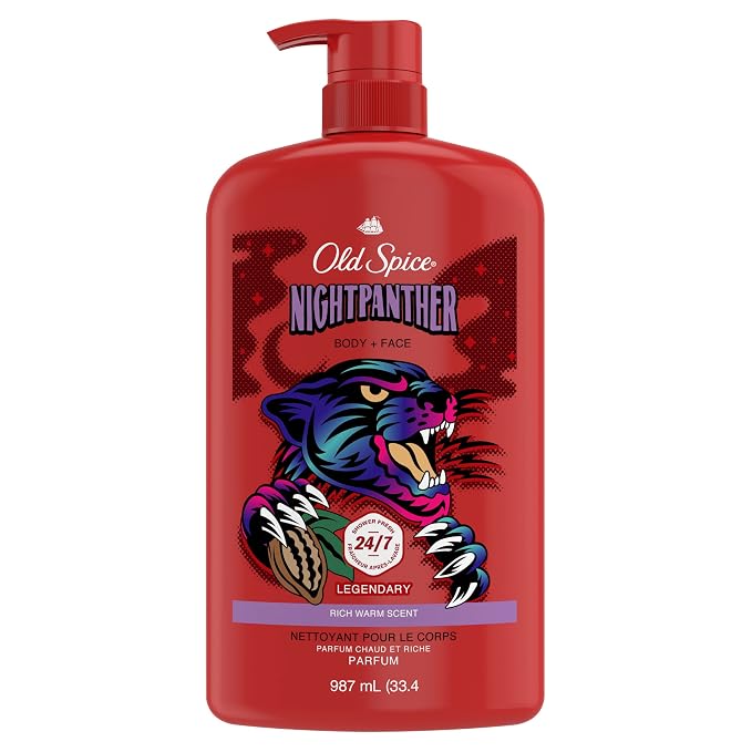 Old Spice Cleansing Body Wash for Men, 3X Defense, 24/7 Shower Fresh with Lasting Scent, 2 in 1 Body and Face Wash, Daily Men’s Wash and Shower Gel, NightPanther Rich Warm Masculine Scent, 33.4 oz