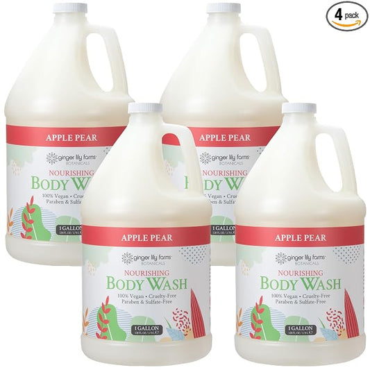 Ginger Lily Farms Botanicals Nourishing Body Wash, 100% Vegan & Cruelty-Free, Apple Pear Scent, 1 Gallon (Pack of 4)