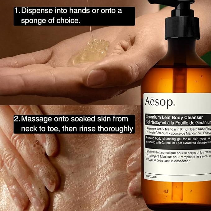 Aesop Geranium Leaf Body Cleanser Refill | Gentle Shower Gel with Geranium, Mandarin and Bergamot Essential Oil Blend to Refresh & Balance Skin | 500 mL / 16.9 oz - Recyclable Bottle