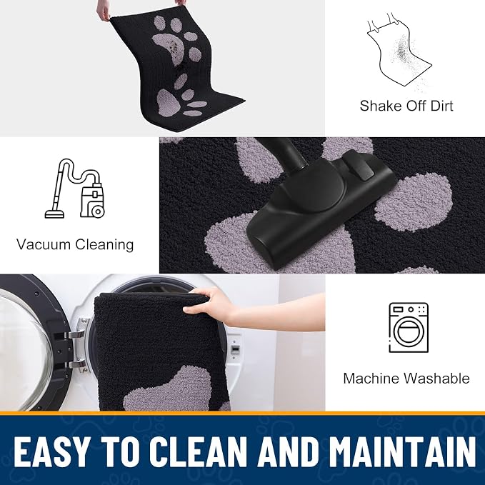 Smiry Dog Door Mat for Muddy Paws, Absorbs Moisture and Dirt, Low-Profile Entryway Mat with Non-Slip Backing, Entry Indoor Outdoor Doormat for Inside Floor (40x32 Inches, Black and Grey, Paw