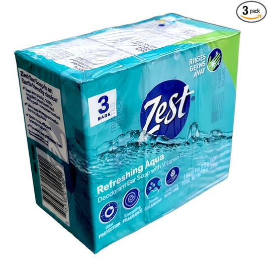 Zest Refreshing Aqua Bars Deodorant Bar Soap with Vitamin E, 3 Bars 4 OZ (113g) Each - 3 Pack