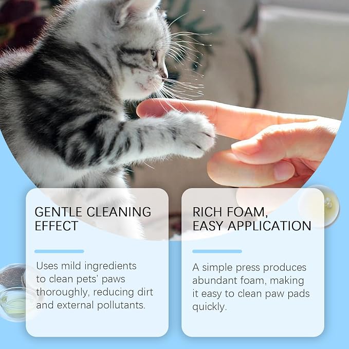 Dog Paw Cleaner Foam for Dogs & Cats, Moisturizing Paw Care | No-Rinse, Pet Safe, Avocado & Coconut Oils, Deeply Hydrates Dry Cracked Pads, After-Walk Care, Sensitive Paws