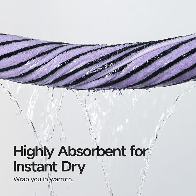 ecolook Striped Microfiber Bathroom Towel Set, Lightweight-Purple | Highly Absorbent 6-Piece Microfiber Towel Set, 2 Bath Towels, 2 Hand Towels, and 2 Washcloths for Everyday Use