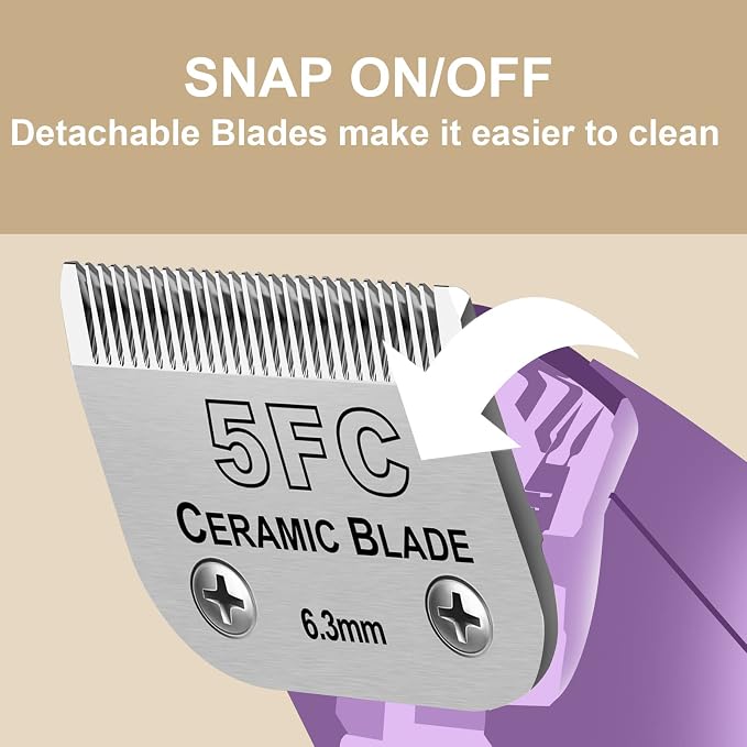 5FC Detachable Dog Blades Compatible with Andis/Oster A5 Grooming | Compatible with wahl km10 dog clipper,Cut Length 1/4”(6.3mm),Made of Ceramic Blade & Stainless Steel Blade,2 PACK